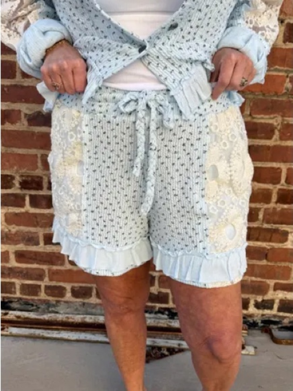 POL | Sky Blue Patchwork Shorts